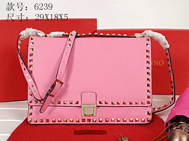 2014 Valentino Garavani rockstud shoulder bag 6239 pink - Click Image to Close